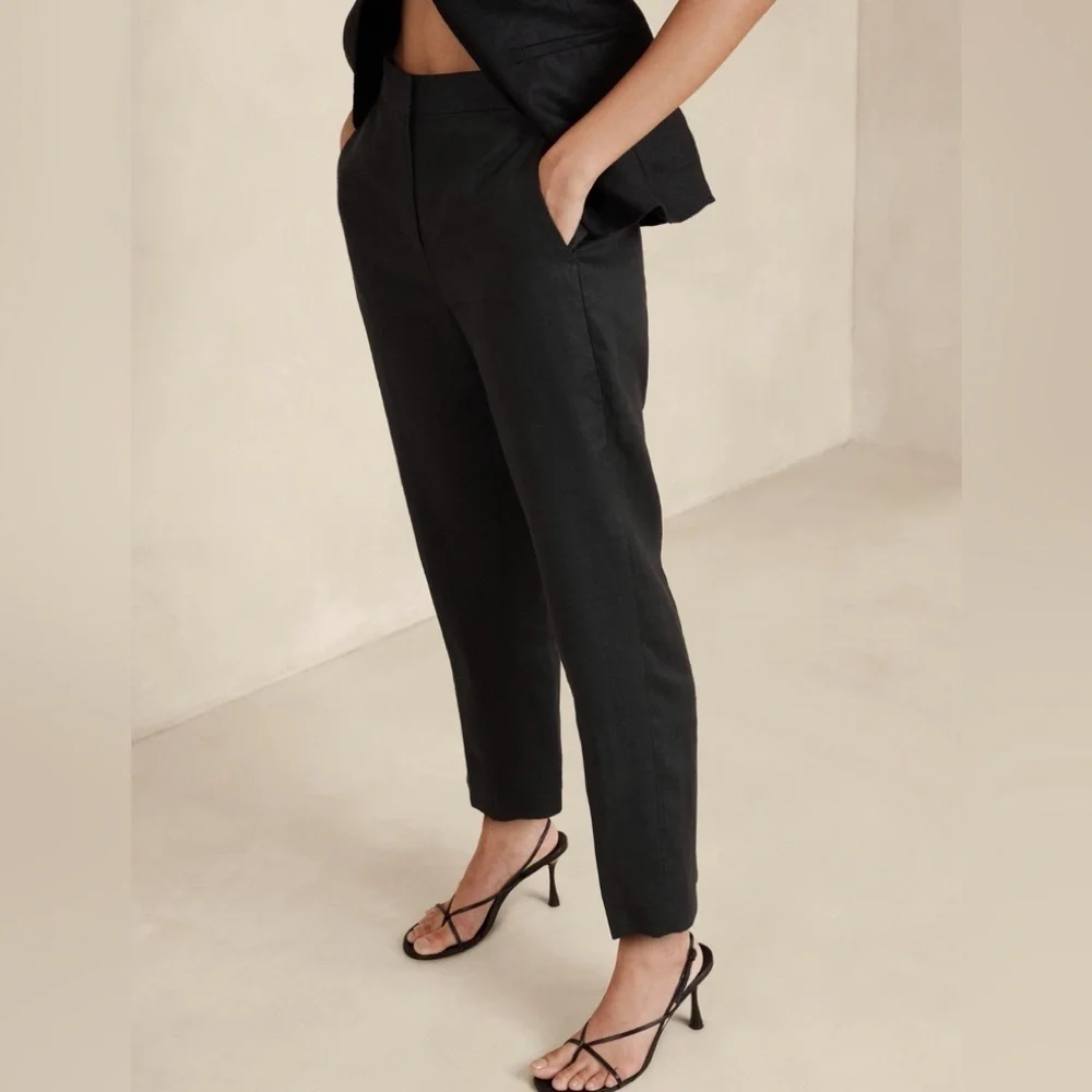 NWT! Banana Republic Black Lina Slim Linen Pant  882894 🖥️8️⃣